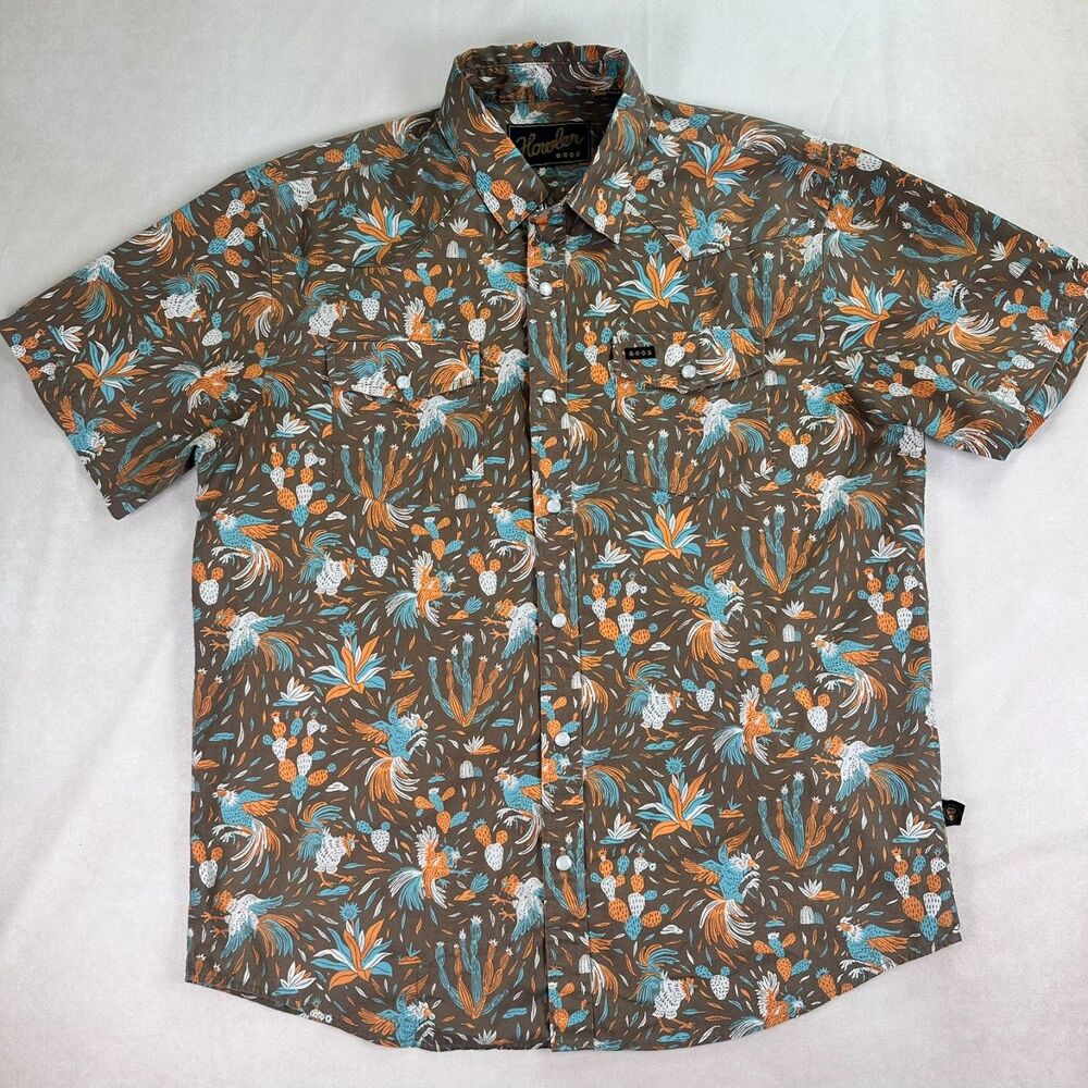 Howler Bros Shirt Mens M Rooster Cactus Western Pearl Snap Cowboy Short Sleeve